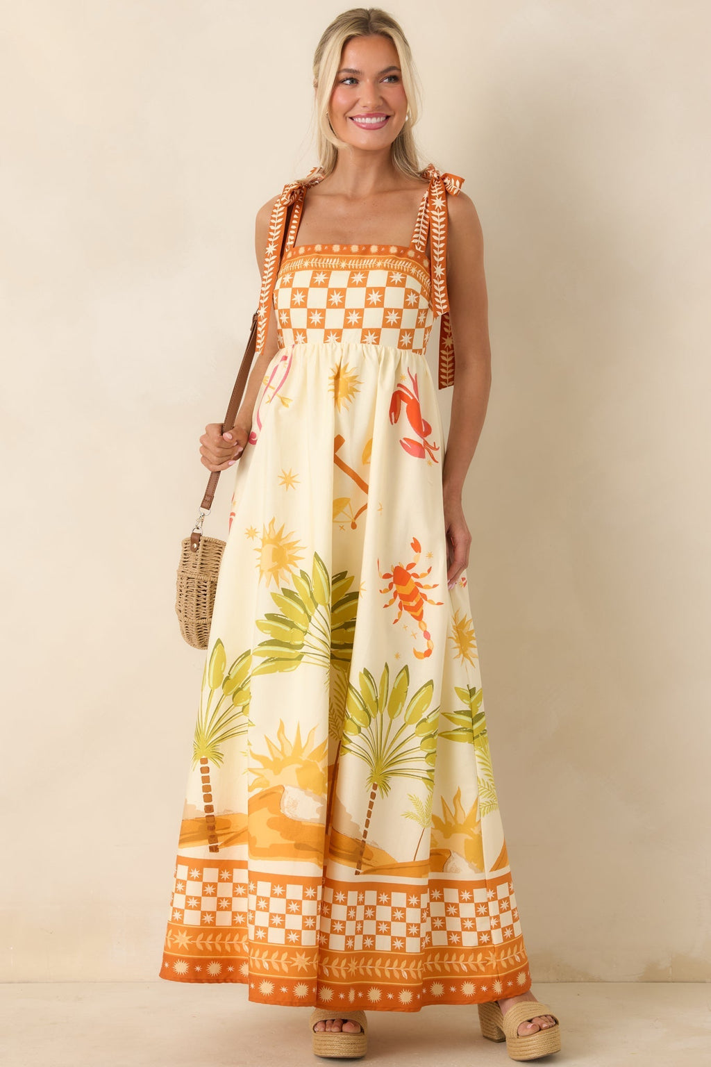 Women's Born for the Beach Ivory Multi Tropical Zodiac Print Cotton Maxi Dress | 100% Cotton 2