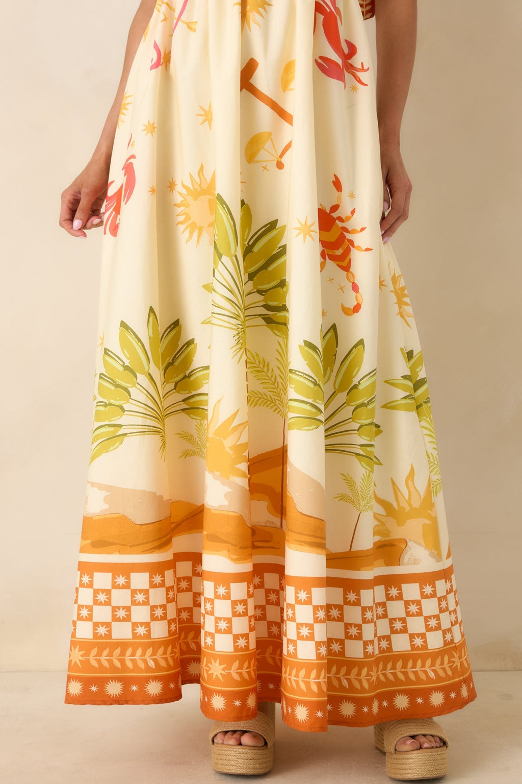 Women's Born for the Beach Ivory Multi Tropical Zodiac Print Cotton Maxi Dress | 100% Cotton 3