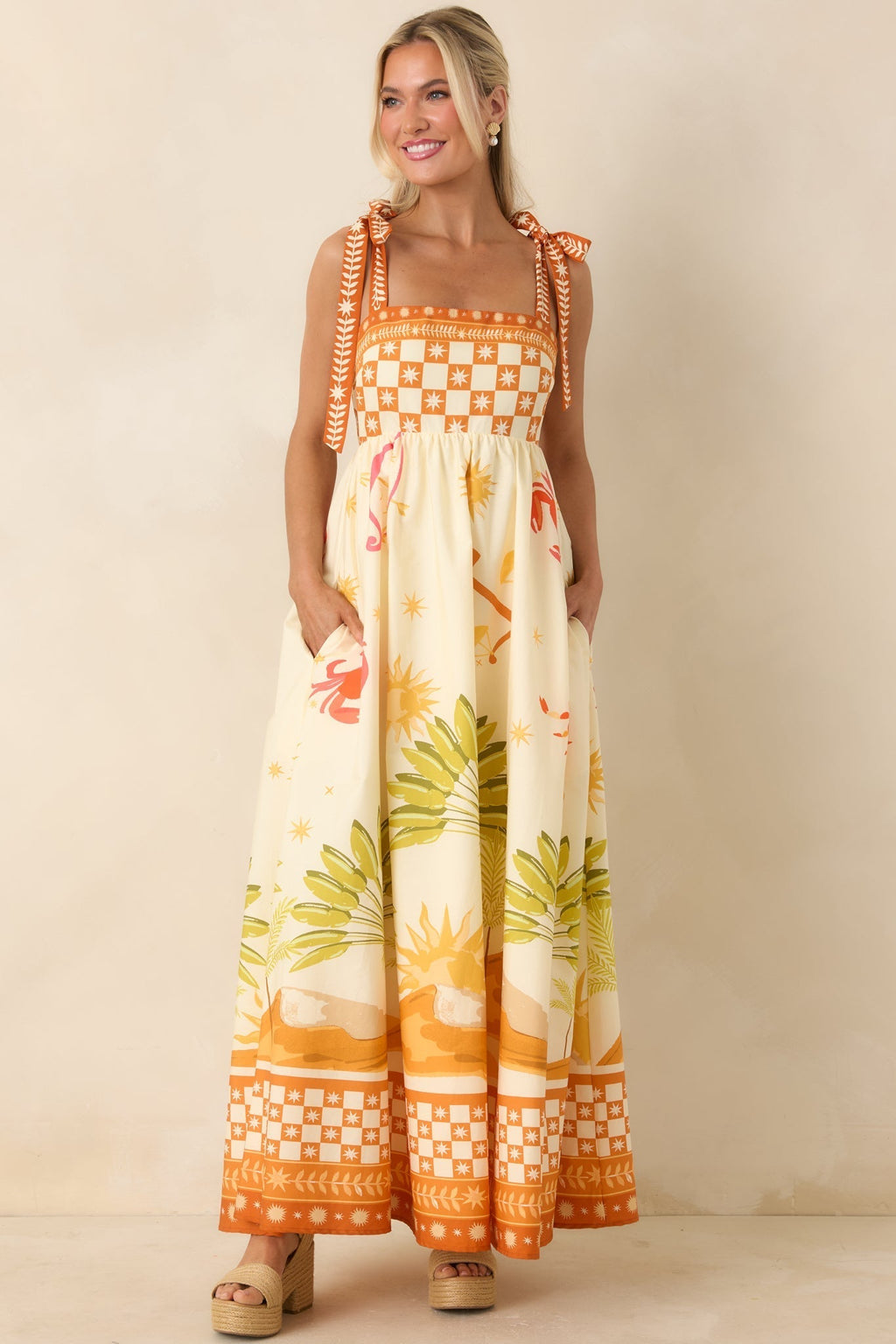 Women's Born for the Beach Ivory Multi Tropical Zodiac Print Cotton Maxi Dress | 100% Cotton 4