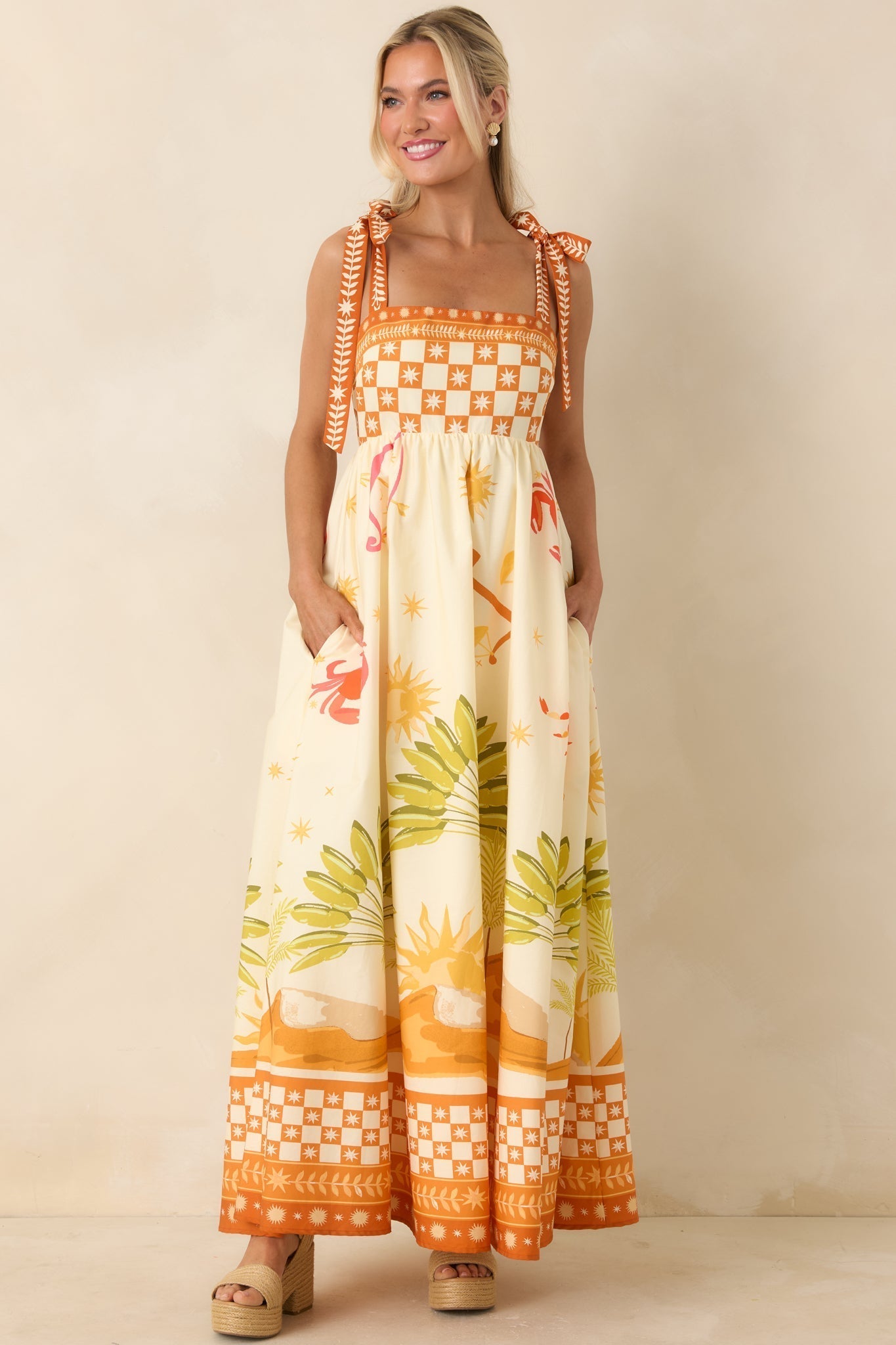 Women's Born for the Beach Ivory Multi Tropical Zodiac Print Cotton Maxi Dress | 100% Cotton 4