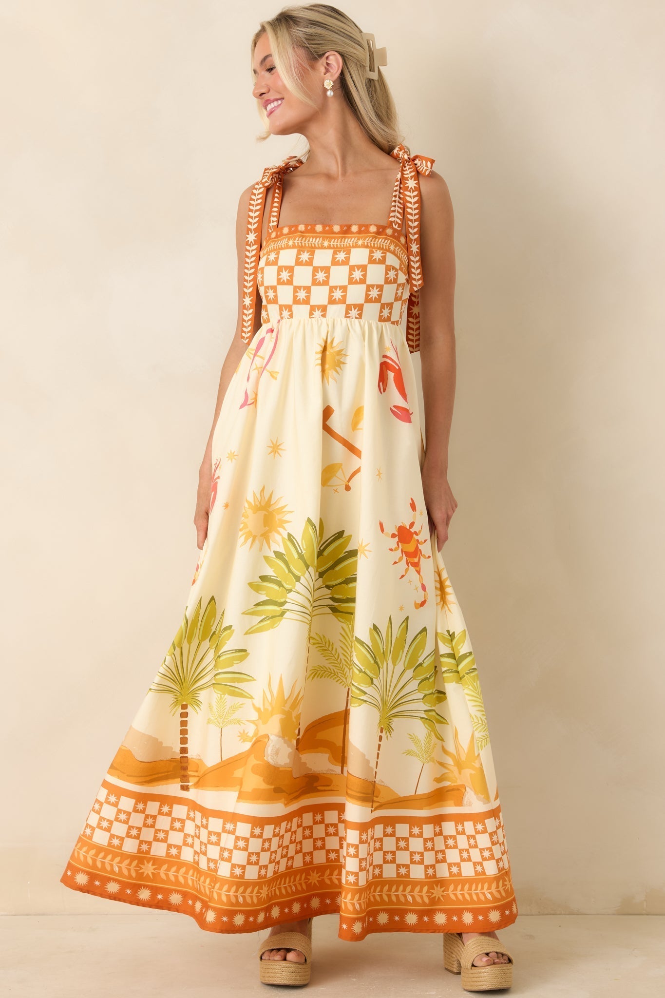 Women's Born for the Beach Ivory Multi Tropical Zodiac Print Cotton Maxi Dress | 100% Cotton 5