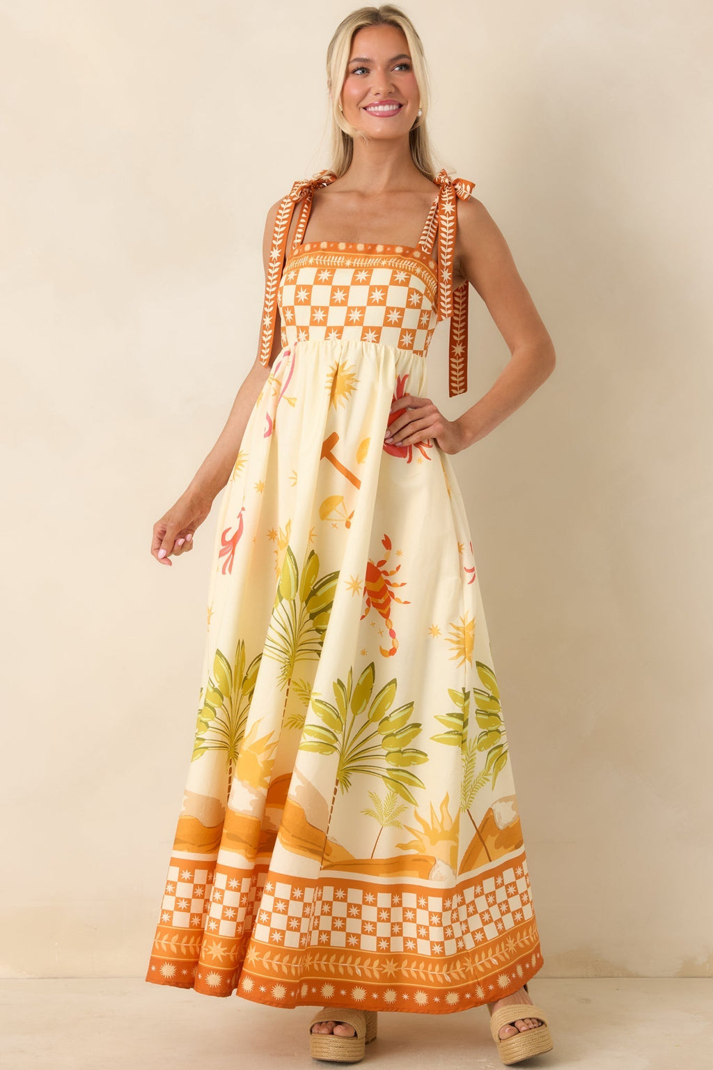 Women's Born for the Beach Ivory Multi Tropical Zodiac Print Cotton Maxi Dress | 100% Cotton 6