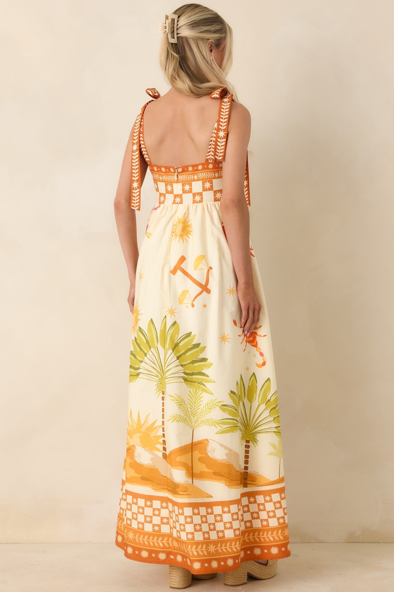 Women's Born for the Beach Ivory Multi Tropical Zodiac Print Cotton Maxi Dress | 100% Cotton 7