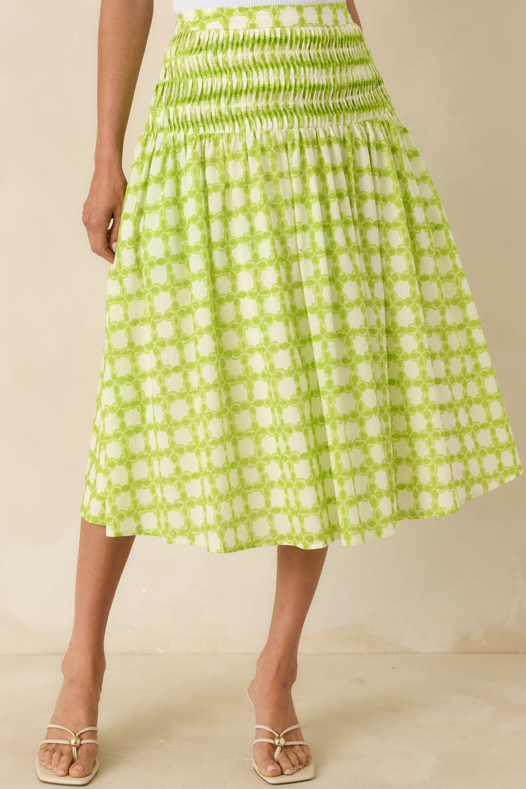 Women's Bright Intentions Chartreuse Printed Cotton Midi Skirt | 100% Cotton 0