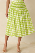Women's Bright Intentions Chartreuse Printed Cotton Midi Skirt | 100% Cotton 0