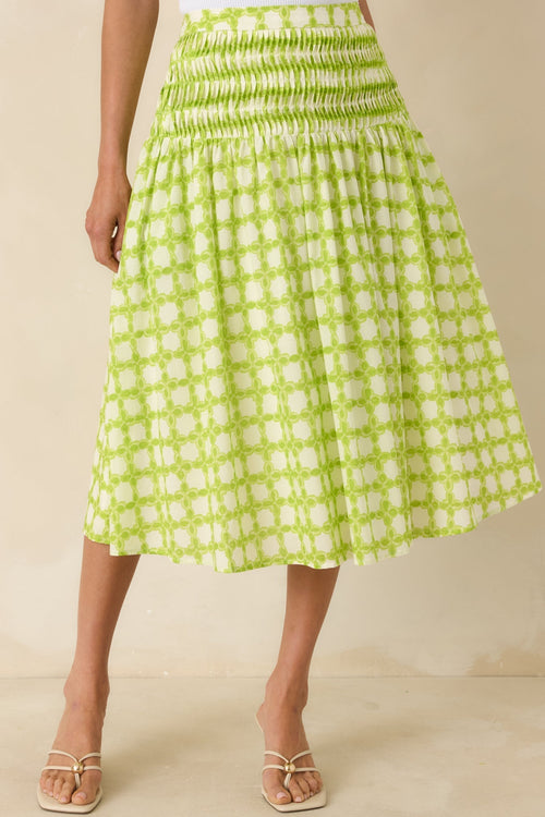 Women's Bright Intentions Chartreuse Printed Cotton Midi Skirt | 100% Cotton 0