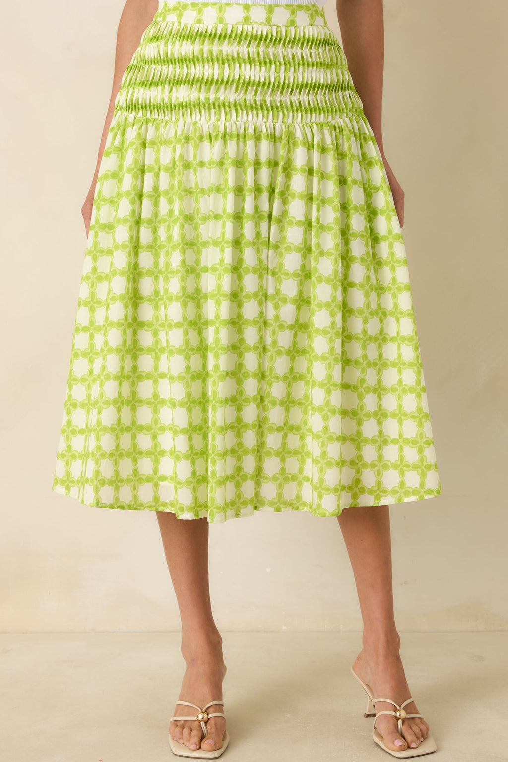 Women's Bright Intentions Chartreuse Printed Cotton Midi Skirt | 100% Cotton 1