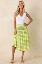Women's Bright Intentions Chartreuse Printed Cotton Midi Skirt | 100% Cotton 4