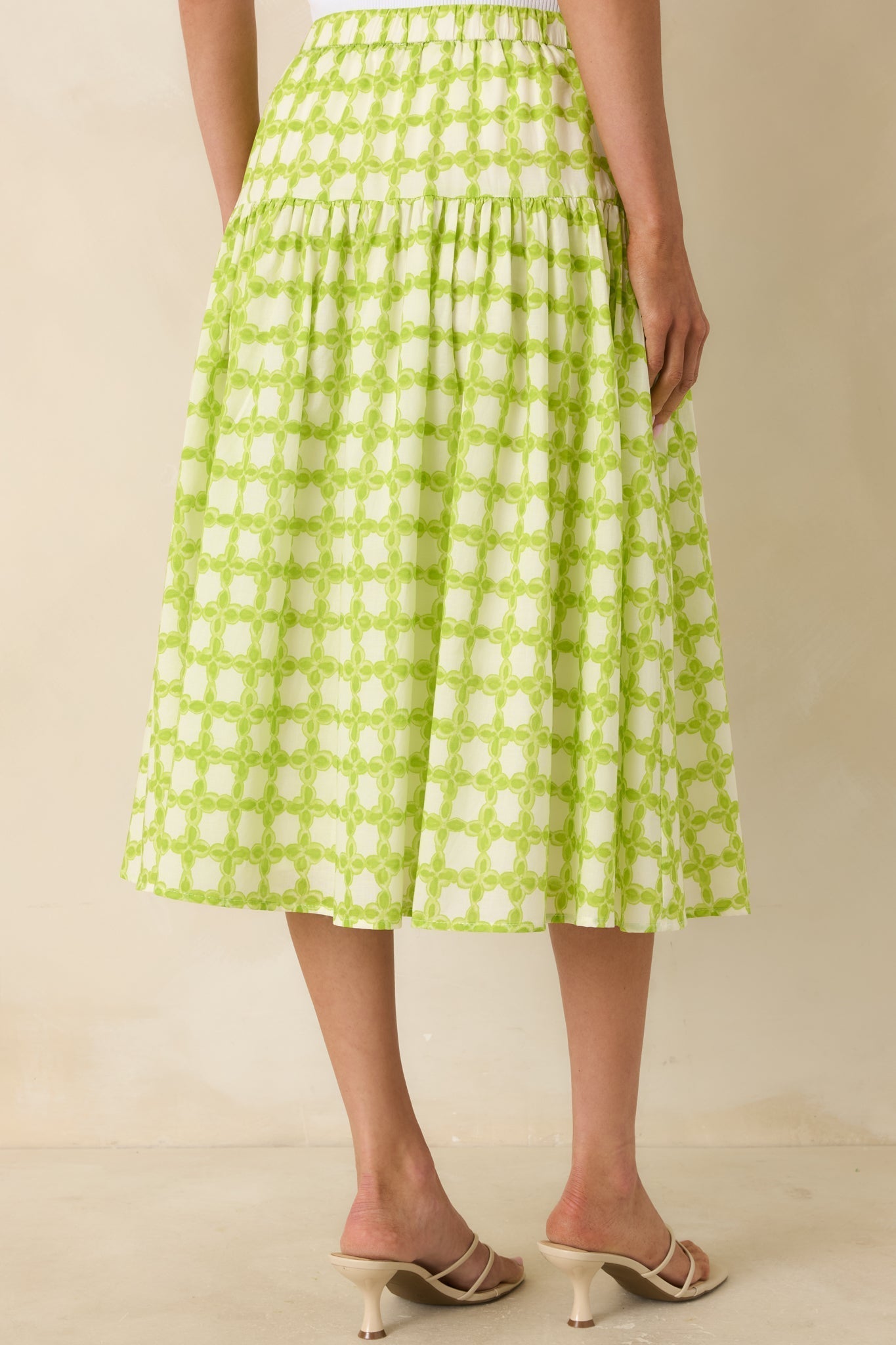 Women's Bright Intentions Chartreuse Printed Cotton Midi Skirt | 100% Cotton 5