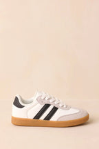 Women's Bring The Good Vibes White Faux Leather Lace-Up Sneakers | Sole measures 1" 2