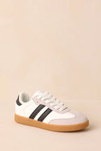 Women's Bring The Good Vibes White Faux Leather Lace-Up Sneakers | Sole measures 1" 3