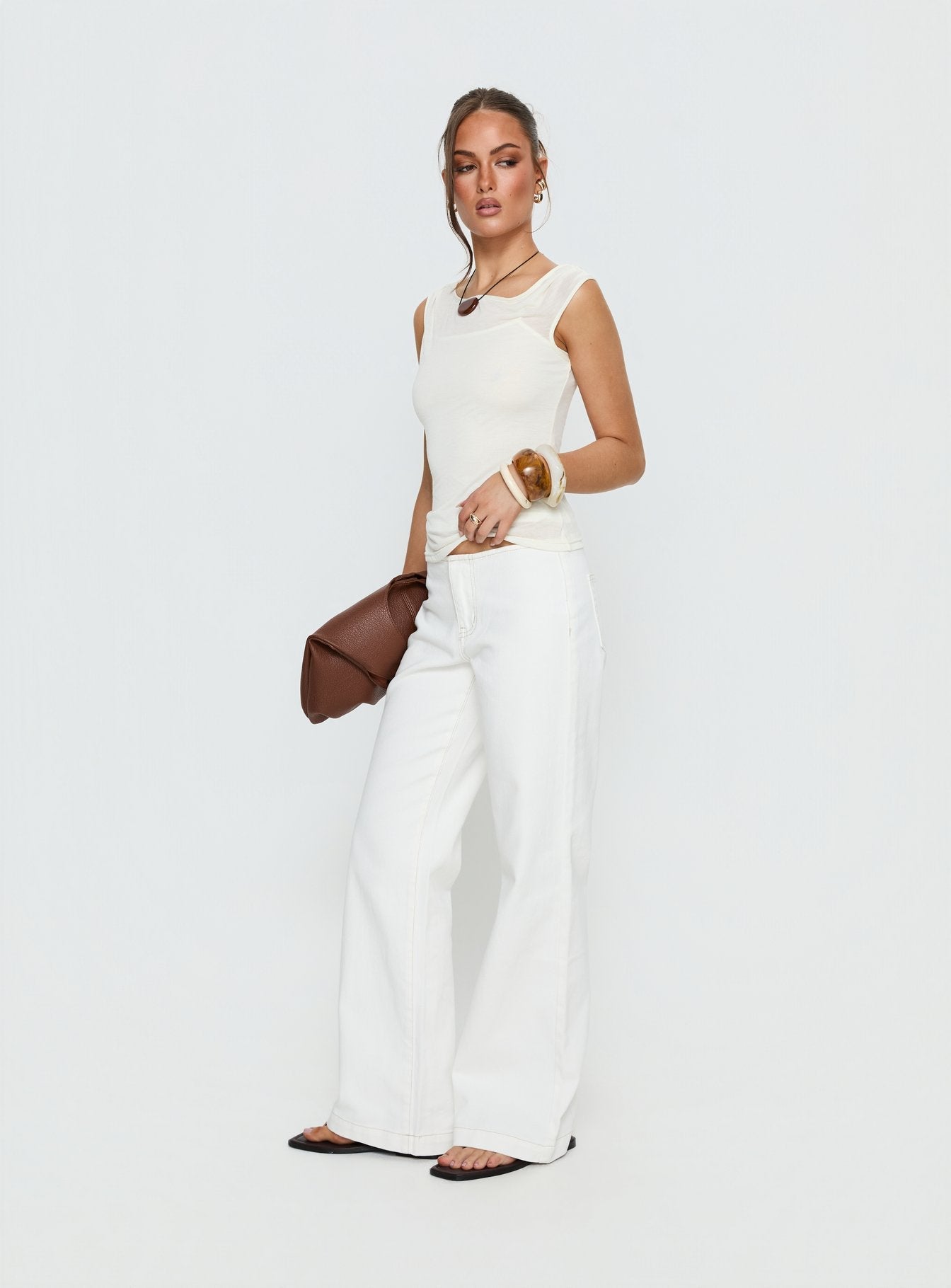 Women's Buenos No Waist Low Rise Straight Leg Jeans White | Denim jeans with low-rise & a no waistband design 3