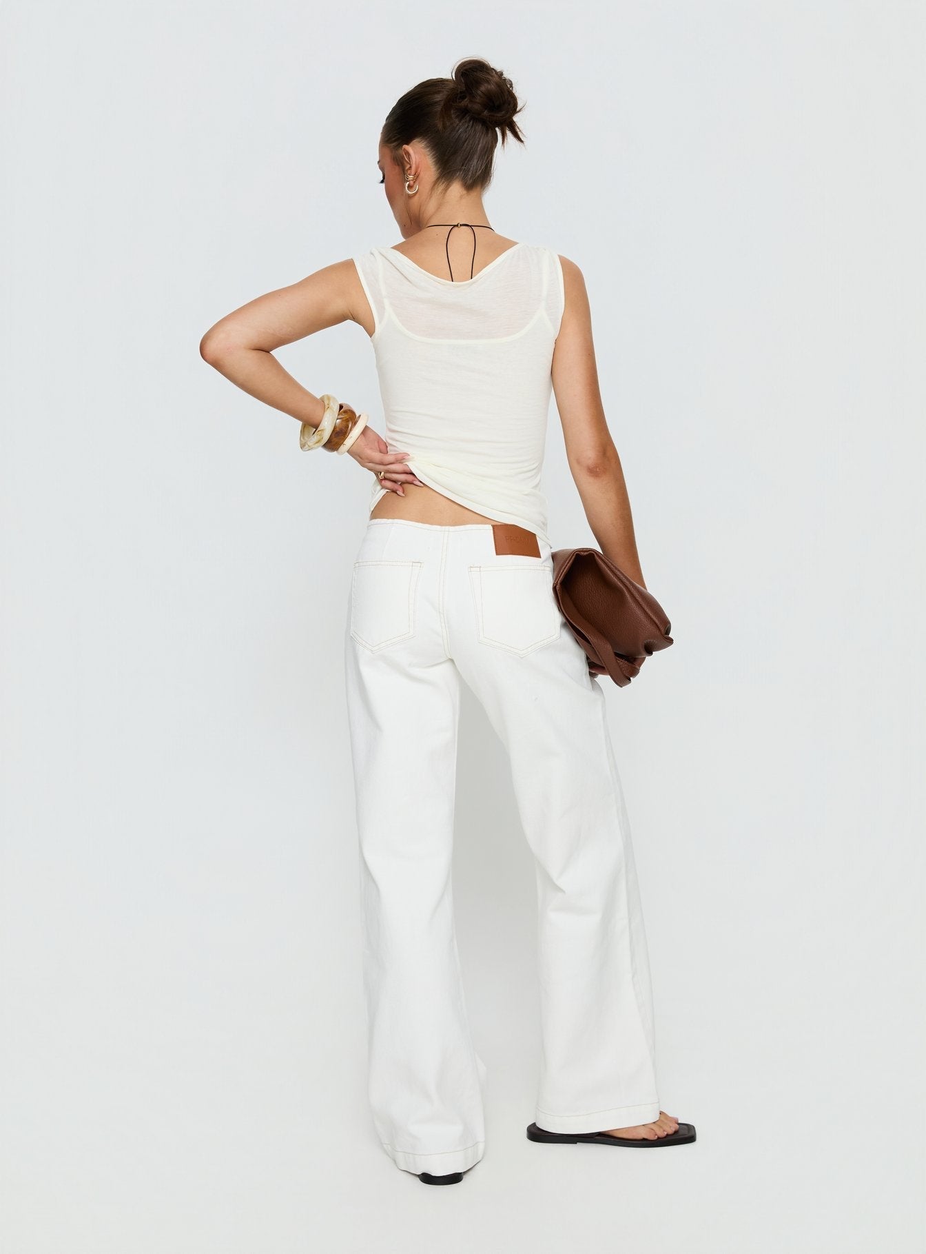 Women's Buenos No Waist Low Rise Straight Leg Jeans White | Denim jeans with low-rise & a no waistband design 4