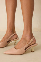 Women's By All Accounts Beige Faux Leather Pointed Toe Kitten Heels | Heel measures 2.5" 1