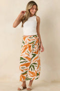 Women's Cabana Chic Beige Tropical Print Midi Wrap Skirt | 70% Rayon 0