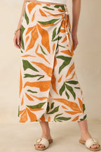 Women's Cabana Chic Beige Tropical Print Midi Wrap Skirt | 70% Rayon 1