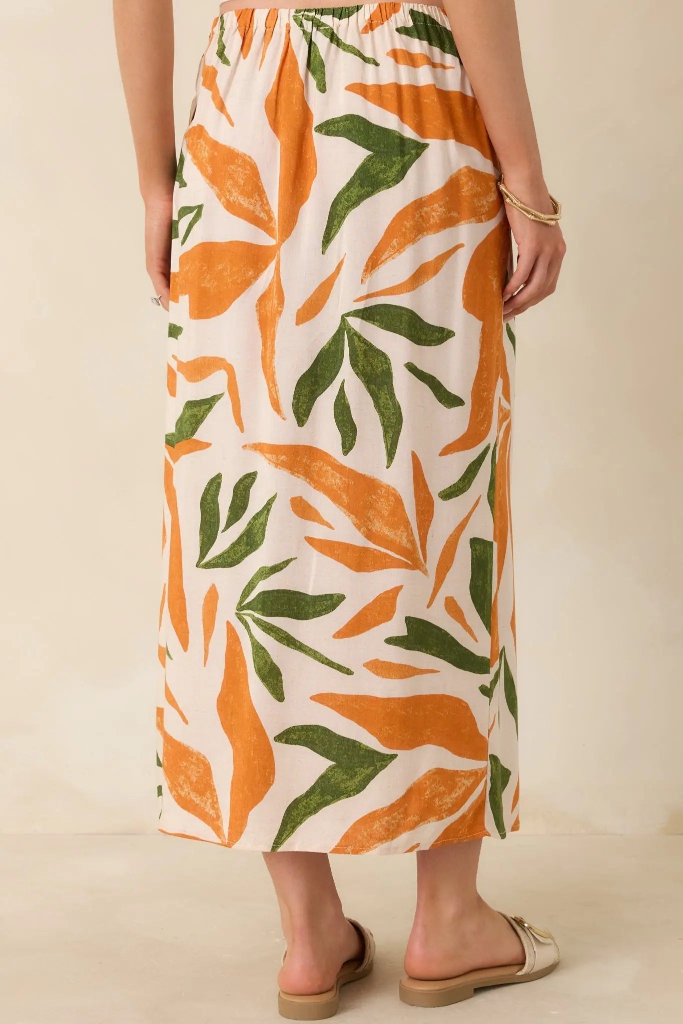 Women's Cabana Chic Beige Tropical Print Midi Wrap Skirt | 70% Rayon 6