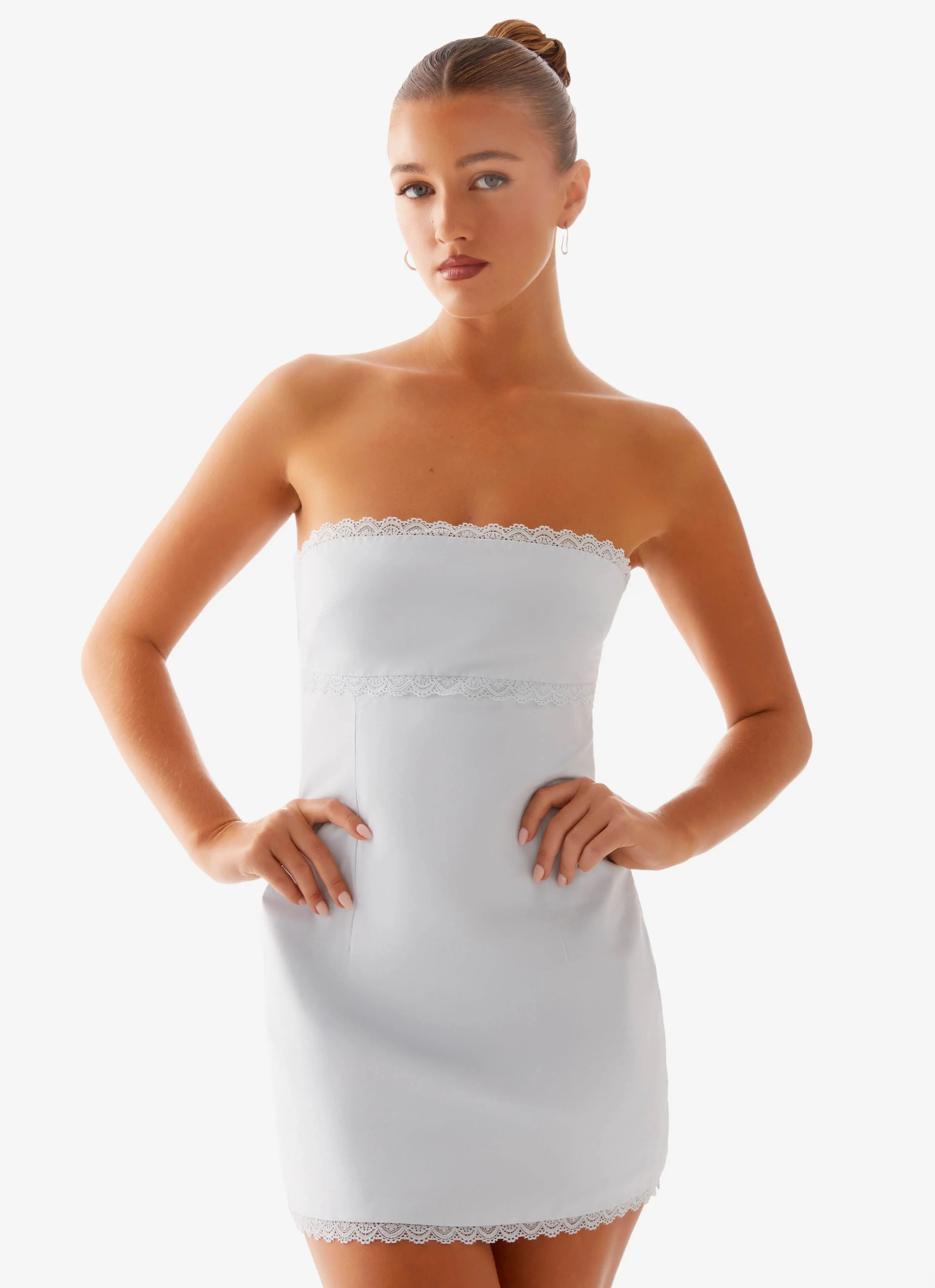 Women's Cala Collection | Strapless Mini Dress with Lace Trim | Elegant Style for Effortless Charm - Women's | Lace trim 5