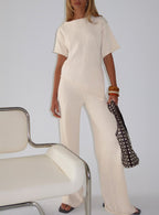 Women's Calisse Knit Wide Leg Pants Beige | High-rise knit pants with wide-leg cut 0