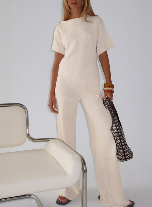 Women's Calisse Knit Wide Leg Pants Beige | High-rise knit pants with wide-leg cut 0