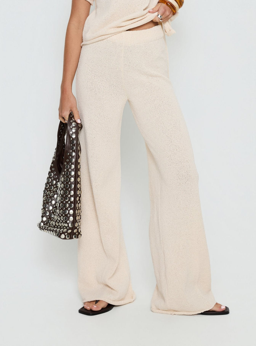 Women's Calisse Knit Wide Leg Pants Beige | High-rise knit pants with wide-leg cut 1