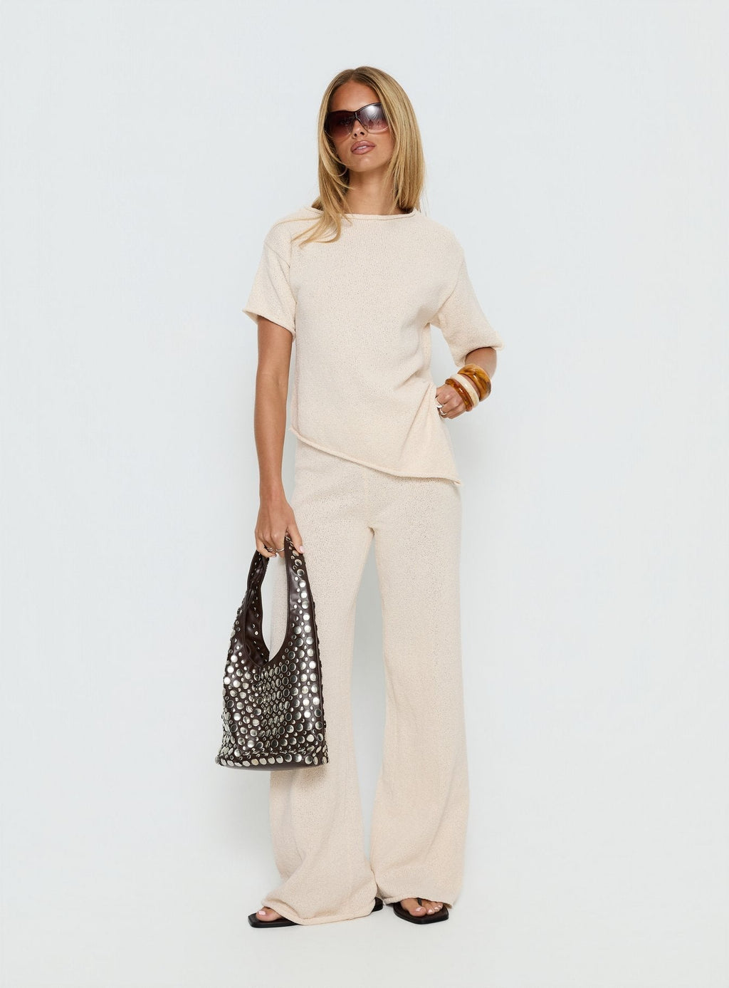Women's Calisse Knit Wide Leg Pants Beige | High-rise knit pants with wide-leg cut 2