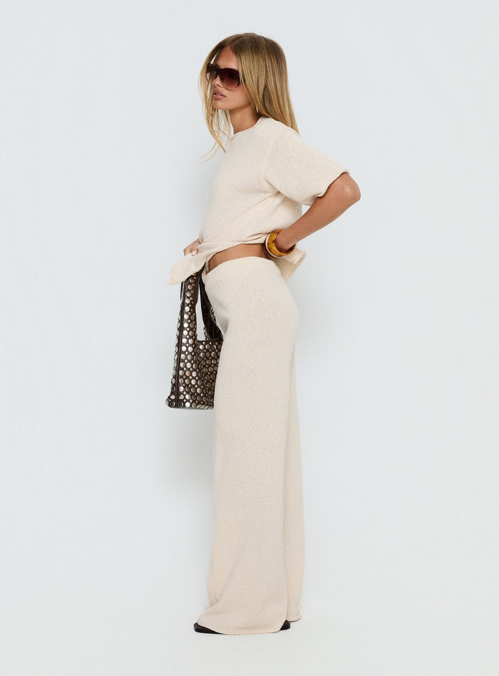 Women's Calisse Knit Wide Leg Pants Beige | High-rise knit pants with wide-leg cut 3