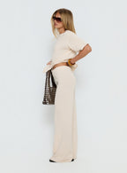 Women's Calisse Knit Wide Leg Pants Beige | High-rise knit pants with wide-leg cut 3