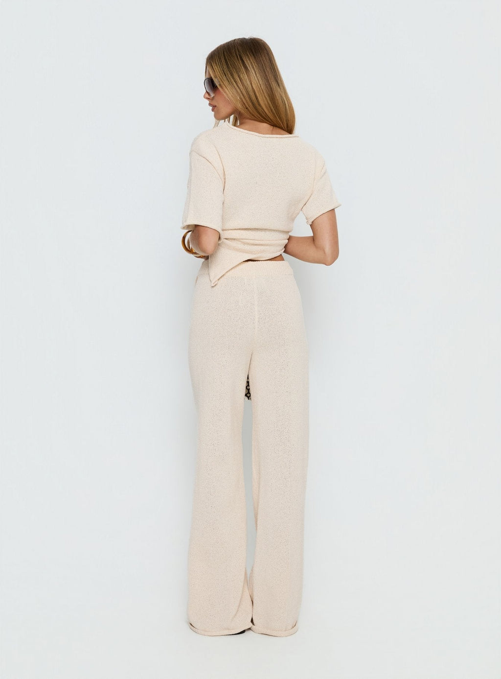 Women's Calisse Knit Wide Leg Pants Beige | High-rise knit pants with wide-leg cut 4