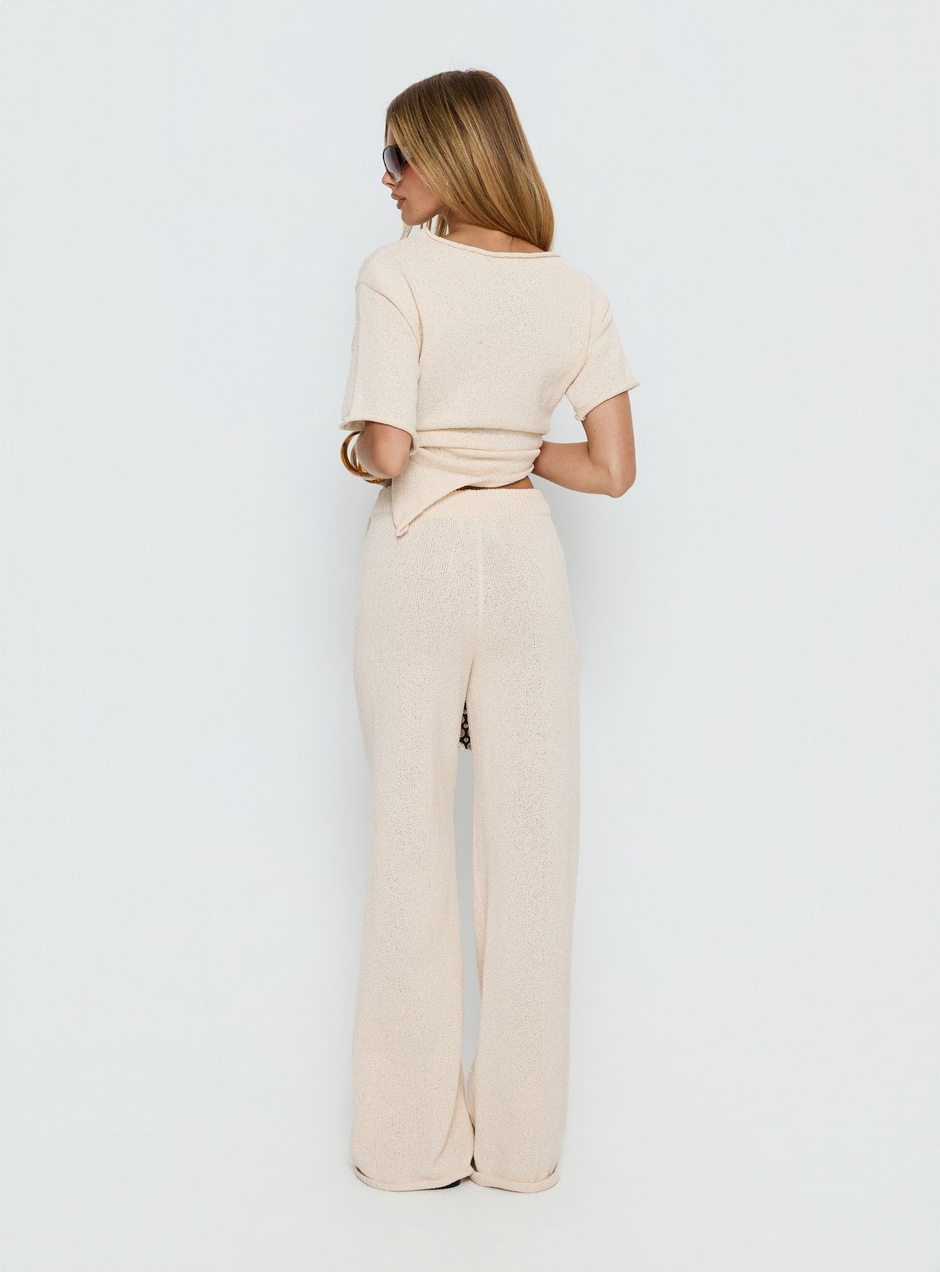 Women's Calisse Knit Wide Leg Pants Beige | High-rise knit pants with wide-leg cut 4
