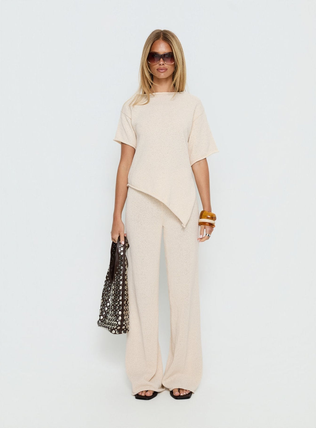 Women's Calisse Knit Wide Leg Pants Beige | High-rise knit pants with wide-leg cut 6