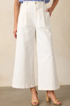 Women's Call It Fate Ivory Wide Leg Cropped Jeans | 97% Cotton & 3% Spandex 0