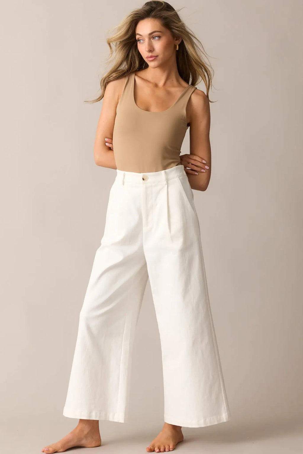 Women's Call It Fate Ivory Wide Leg Cropped Jeans | 97% Cotton & 3% Spandex 3
