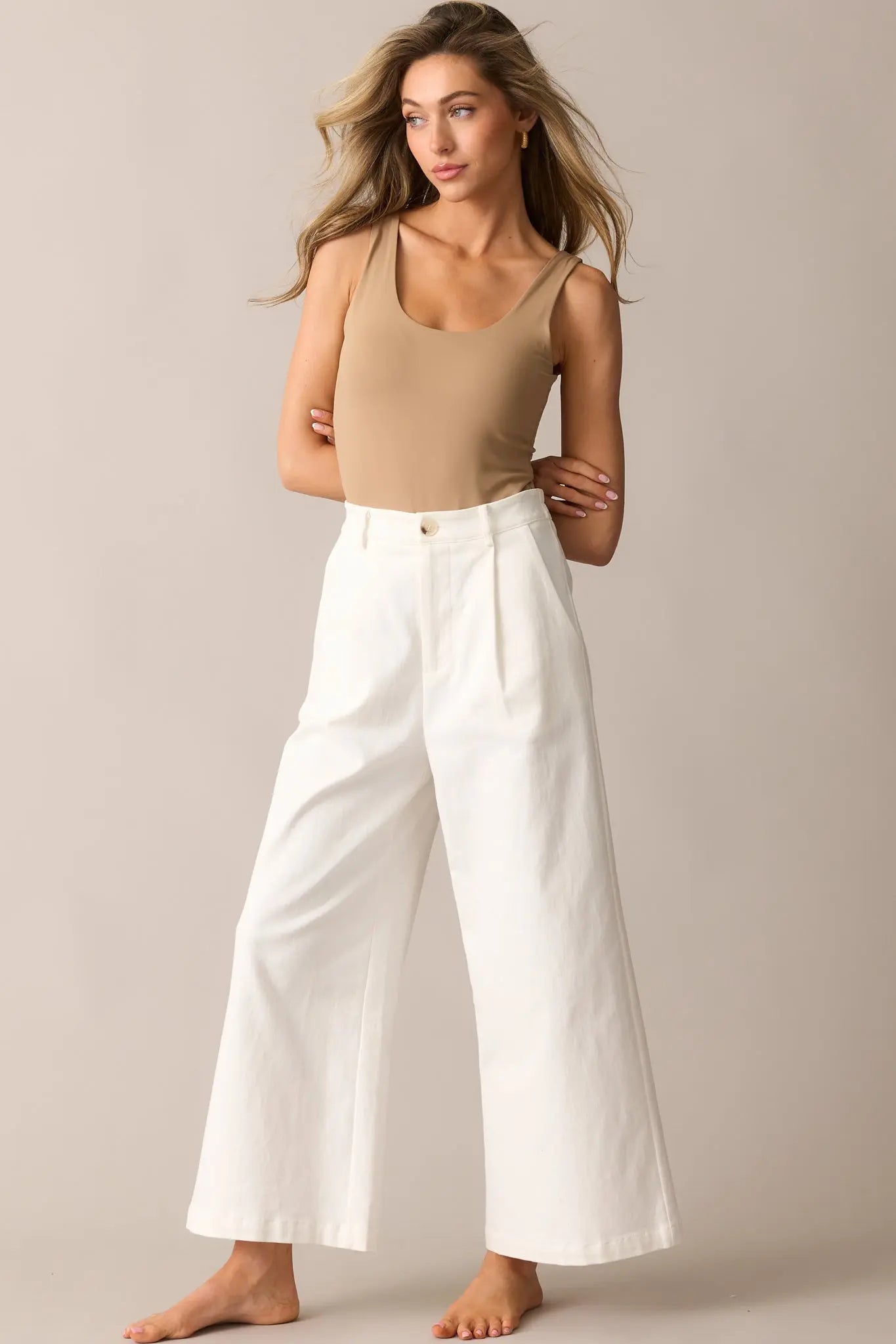 Women's Call It Fate Ivory Wide Leg Cropped Jeans | 97% Cotton & 3% Spandex 3