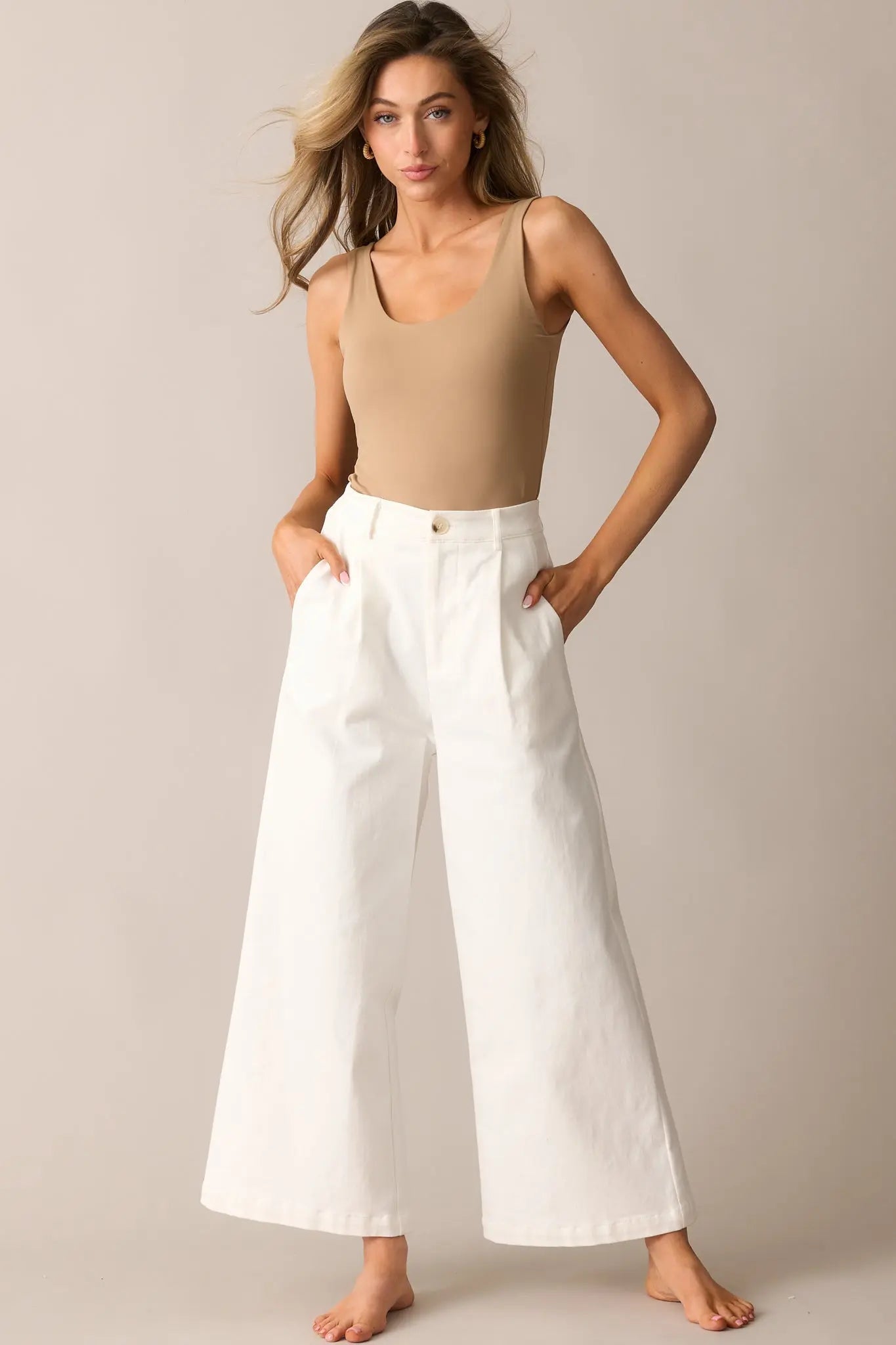 Women's Call It Fate Ivory Wide Leg Cropped Jeans | 97% Cotton & 3% Spandex 4