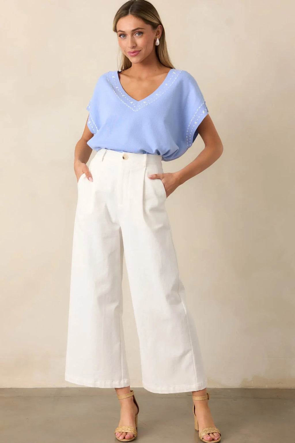 Women's Call It Fate Ivory Wide Leg Cropped Jeans | 97% Cotton & 3% Spandex 5