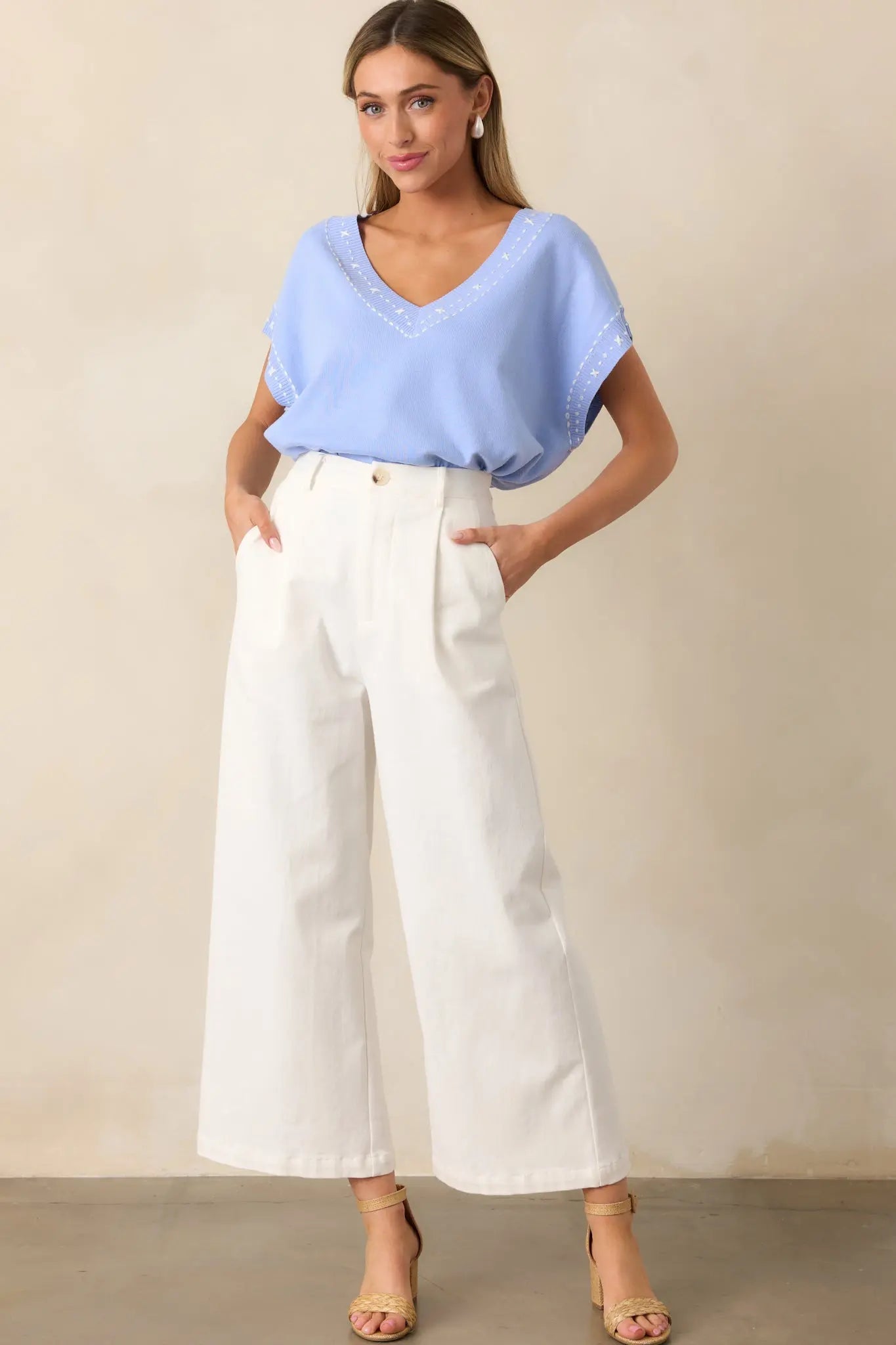 Women's Call It Fate Ivory Wide Leg Cropped Jeans | 97% Cotton & 3% Spandex 5