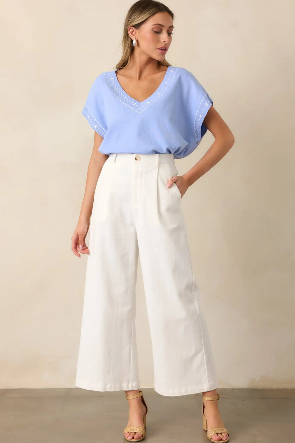 Women's Call It Fate Ivory Wide Leg Cropped Jeans | 97% Cotton & 3% Spandex 6