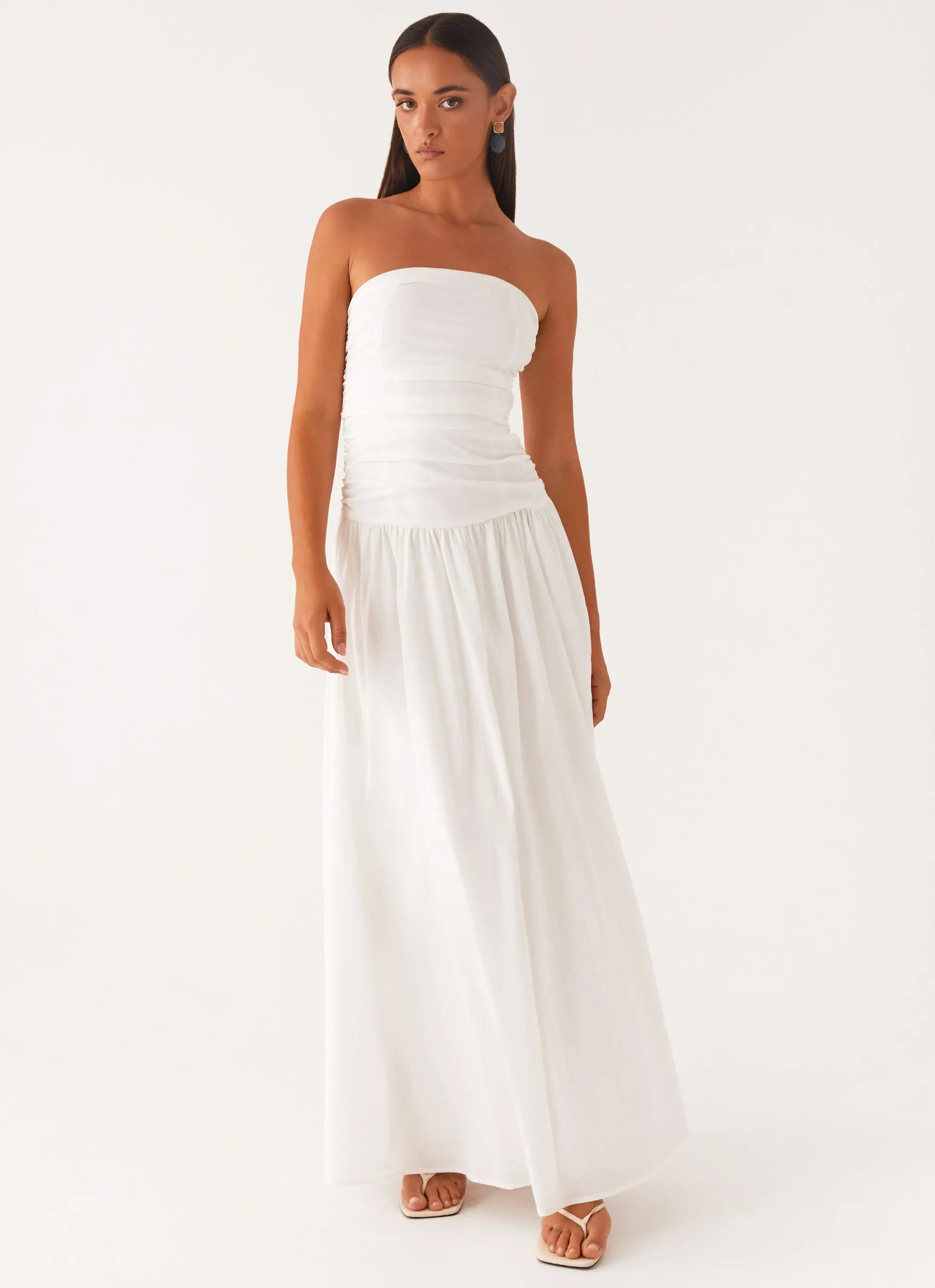 Women's Carmel Collection | White Maxi Dress with Flared Skirt | Elegant Long Dress for Women | Maxi length — elongates  0