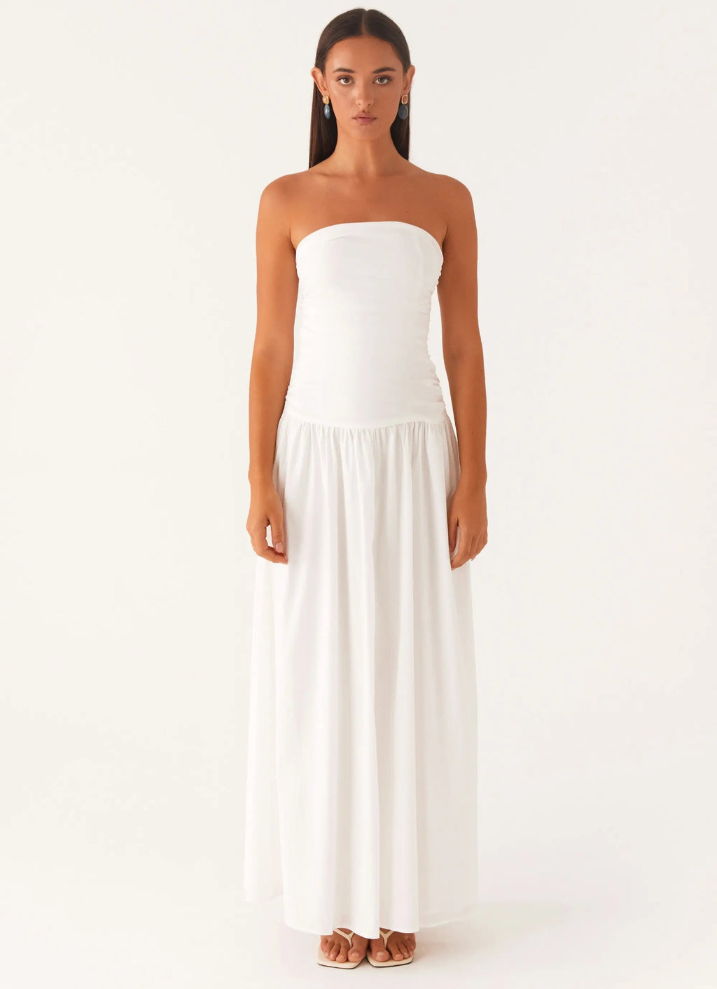 Women's Carmel Collection | White Maxi Dress with Flared Skirt | Elegant Long Dress for Women | Maxi length — elongates  1