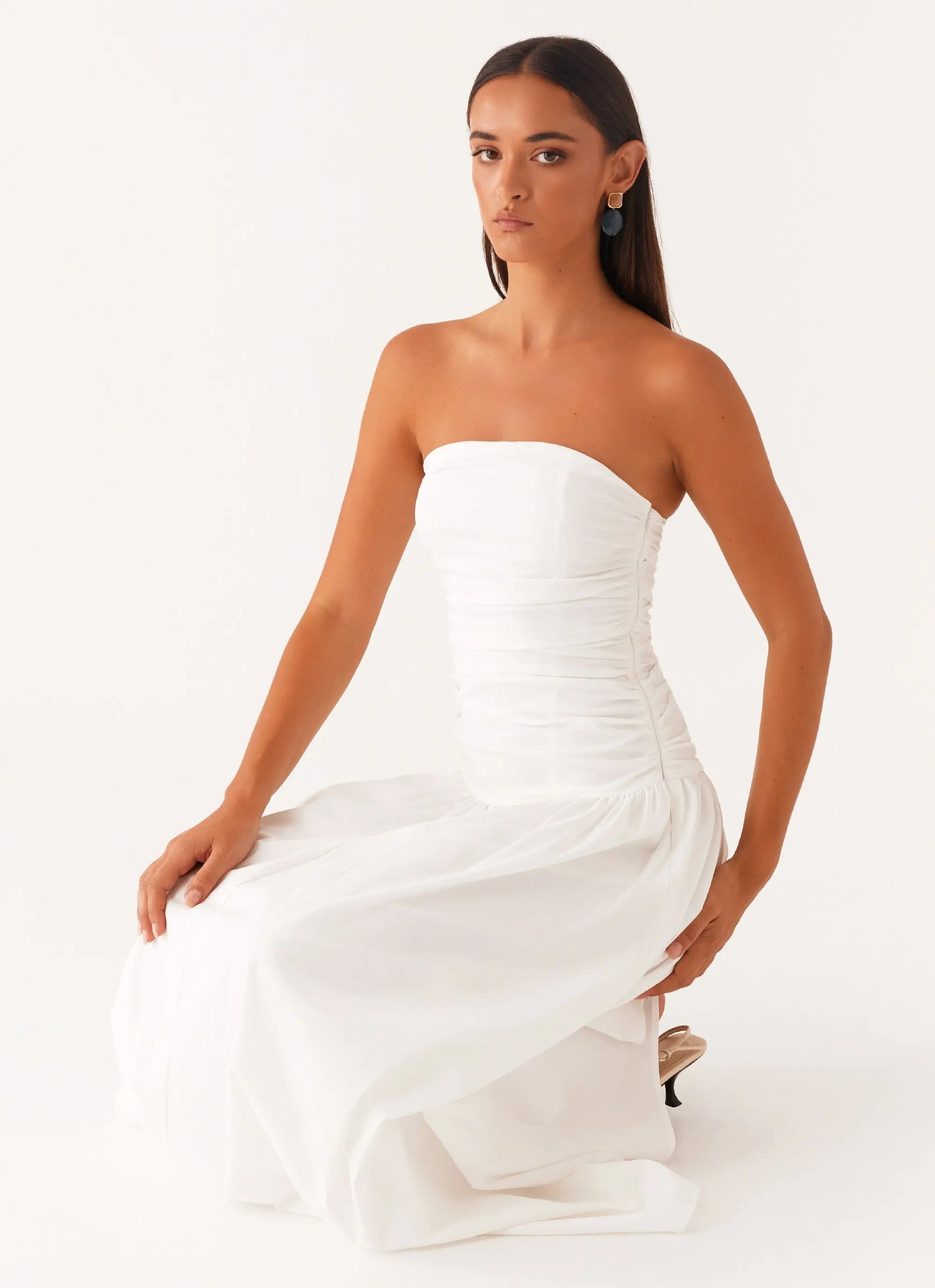 Women's Carmel Collection | White Maxi Dress with Flared Skirt | Elegant Long Dress for Women | Maxi length — elongates  5