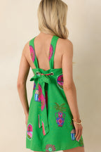 Women's Catching Waves Green Multi Tropical Print Tie-Back Halter Mini Dress | 75% Rayon & 25% Linen 7