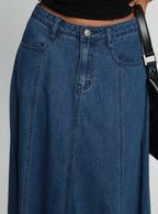 Women's Charleigh Soft Pleat Denim Maxi Skirt Mid Blue Wash | Pleated denim Maxi skirt 5