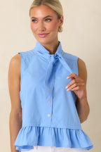 Women's Charm School Blue Cotton Sleeveless Tie Neck Top | 100% Cotton 1