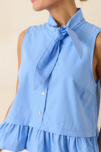 Women's Charm School Blue Cotton Sleeveless Tie Neck Top | 100% Cotton 2