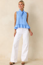 Women's Charm School Blue Cotton Sleeveless Tie Neck Top | 100% Cotton 3