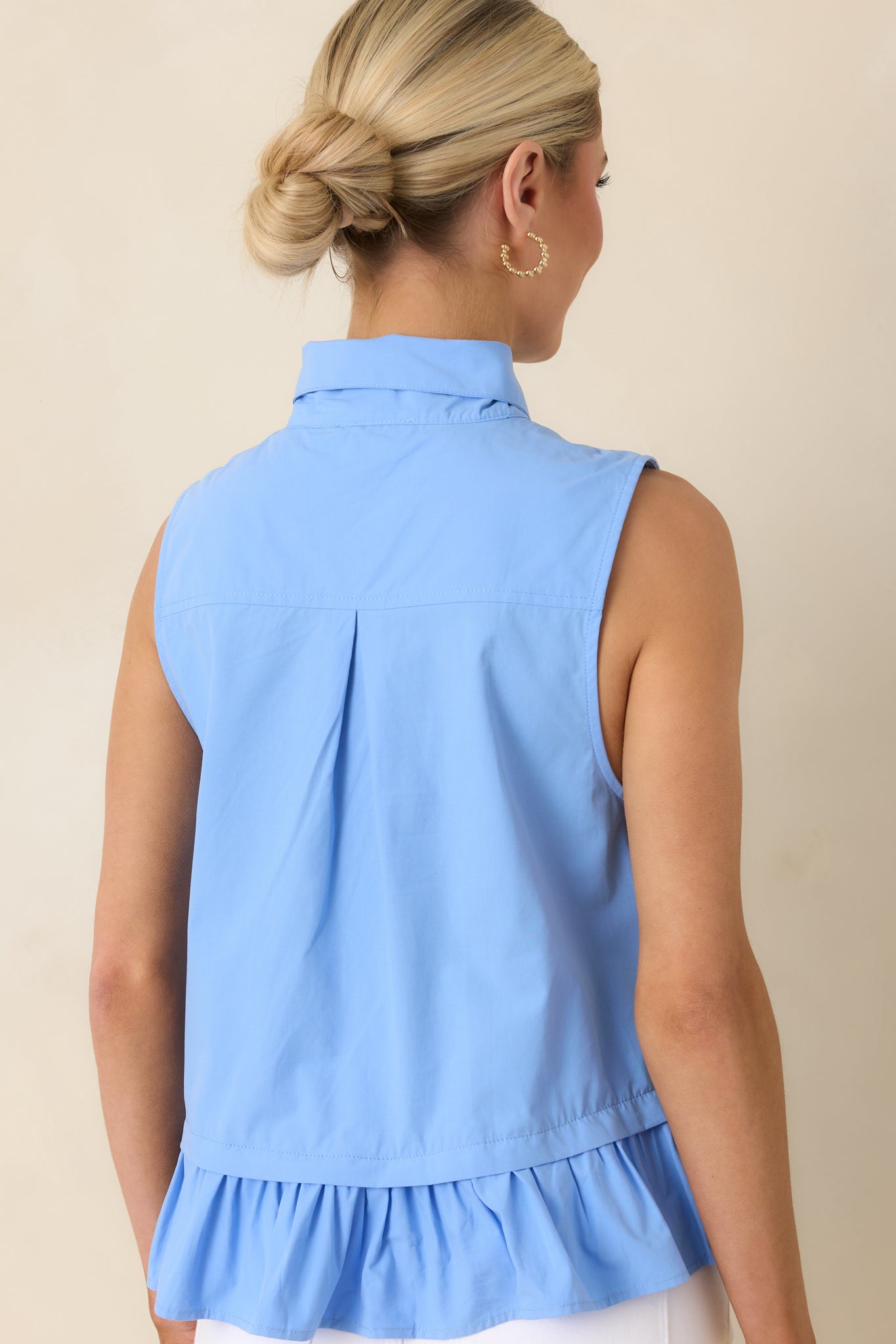 Women's Charm School Blue Cotton Sleeveless Tie Neck Top | 100% Cotton 7