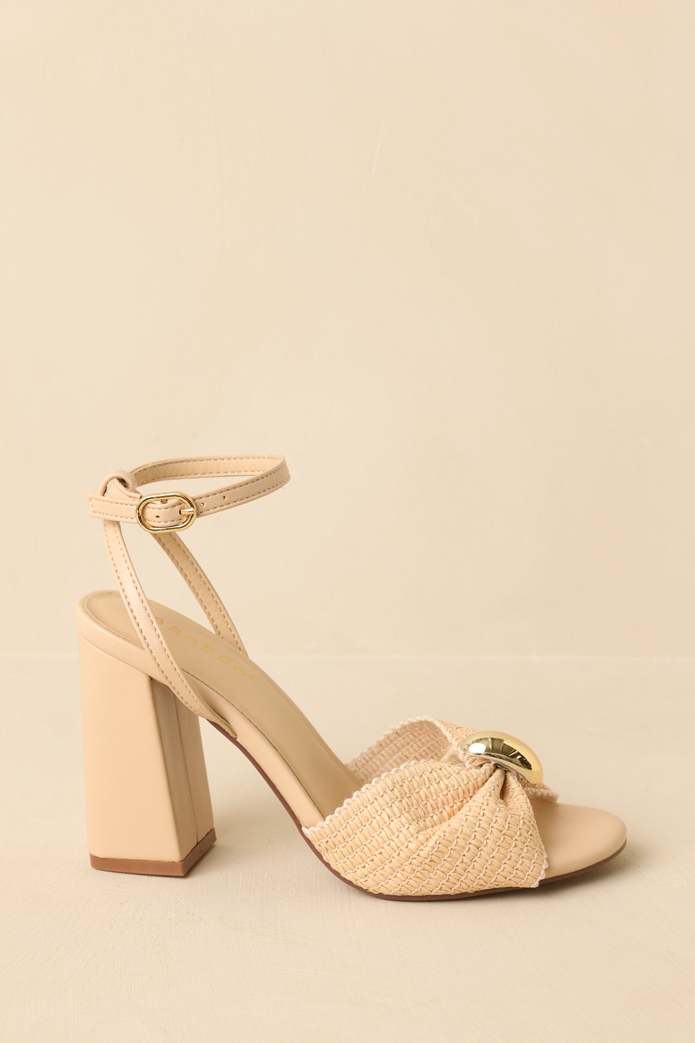 Women's Charmed I'm Sure Natural Woven Bow Block Heel Sandals | Heel measures 3.75" 2