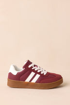 Women's Chasing Chill Burgundy Faux Suede Lace-Up Sneakers | Sole measures 1.25" 2