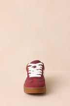 Women's Chasing Chill Burgundy Faux Suede Lace-Up Sneakers | Sole measures 1.25" 4